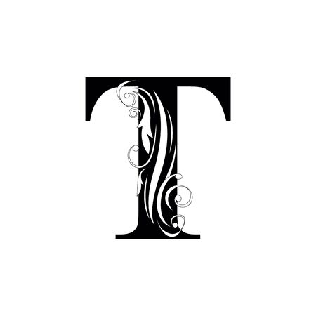 letter T Black letters.  flower   beautiful capital alphabetのイラスト素材