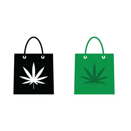 Shopping bag icon. buy online  medical marijuana or cannabis leaf hashishのイラスト素材