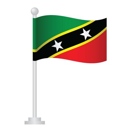 Saint Kitts and Nevis flag. National flag of Saint Kitts and Nevis on pole vectorのイラスト素材