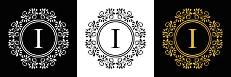 letter I flower  ornament. Vector . Monogram alphabet. Beautiful floral capital lettersのイラスト素材