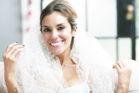 Young sexy romantic latin bride in erotic lingerieの写真素材