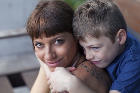 happy portrait of mother and son on Mother's Day.の写真素材