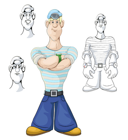 vector character of a sailor and a few facial expressionsのイラスト素材