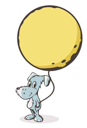 vector dog with the moon on a stringのイラスト素材