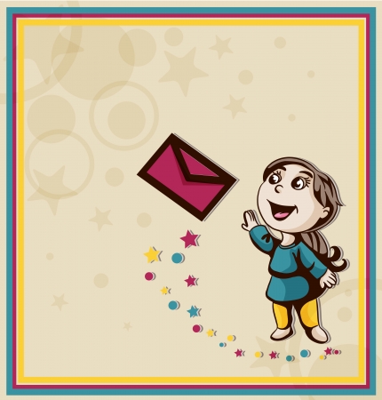 Girl sends a letter in an envelope. Vector illustrationのイラスト素材