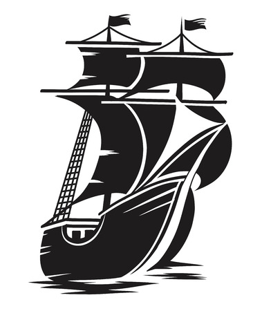 vector black and white schematic drawing of the shipのイラスト素材