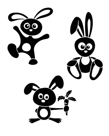 three black and white silhouette cartoon rabbitsのイラスト素材