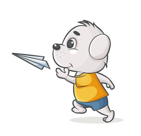 vector character puppy launching airplaneのイラスト素材