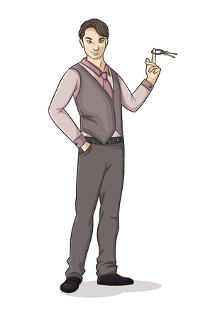 vector illustration of a man with keys in handのイラスト素材