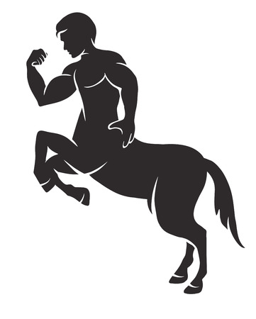 vector black and white silhouette of a mythical creature centaurのイラスト素材
