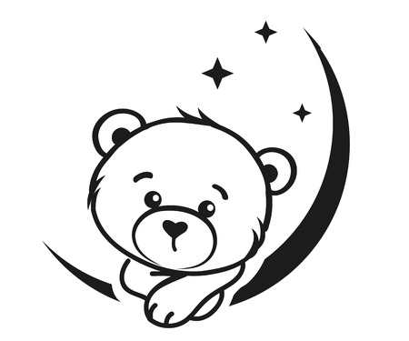 Bear dreamer in black and white, vector illustrationのイラスト素材