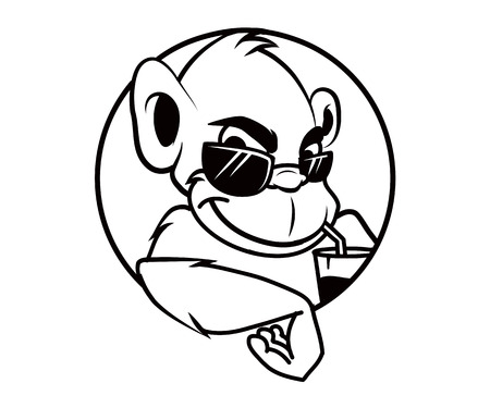 Cool monkey sunglasses emblem with cocktail, vector illustrationのイラスト素材