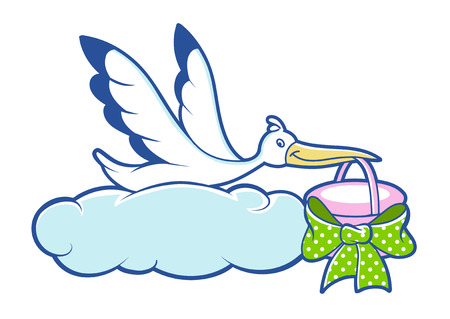 stork bird with basket, vector illustrationのイラスト素材