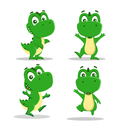 set of little funny dinosaurs playing. Vector illustration.のイラスト素材