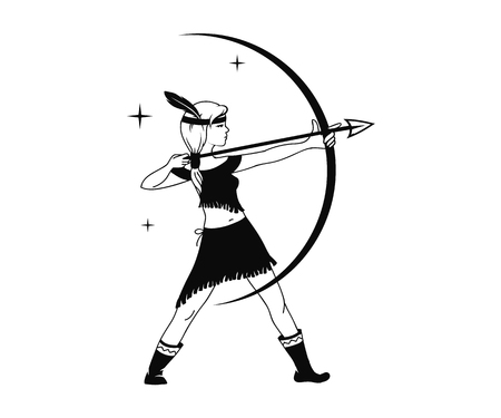 silhouette of girl hunter black and white vector illustrationのイラスト素材