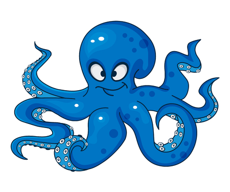 Blue cartoon octopus isolated on white background, vector illustrationのイラスト素材