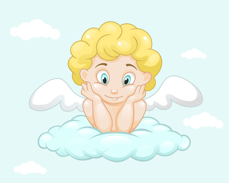 Cute little angel on cloud, vector illustrationのイラスト素材