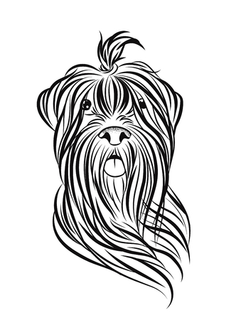 Black and white illustration of a black terrierのイラスト素材