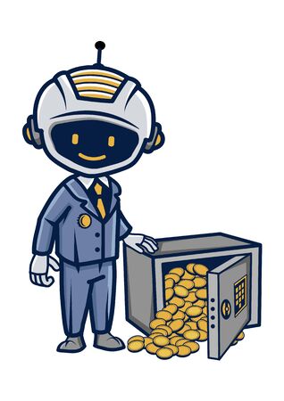 Cartoon robot in a suit with a safeのイラスト素材