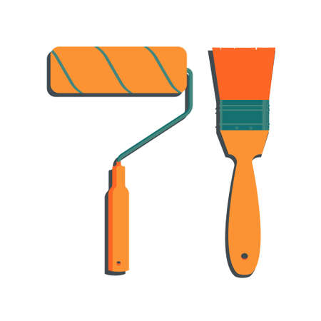 Paint Rroller and Brush for Repair, Renovation. Building tools. Vector Illustartion isolated on whiteのイラスト素材