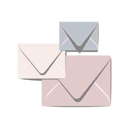 Simple Envelopes in pastel colors. Letters, post and correspondence. Concept of messaging, mailing, subscription. Vector illustration in flat cartoon styleのイラスト素材