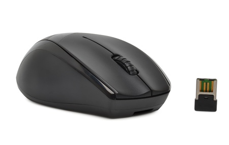 Black computer mouse isolated on the white background