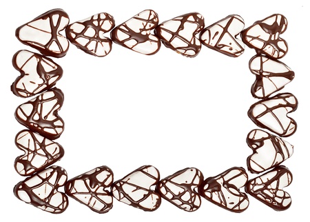 Valentine frame of glazed hearts isolated on the white backgroundの写真素材