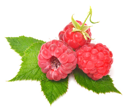 Rasberry with leaves isolated on white