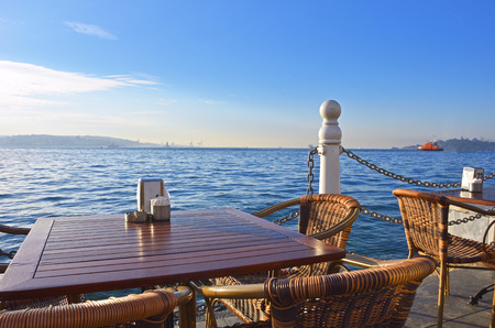 Cafe on the beach in Turkey. Early morning.の写真素材