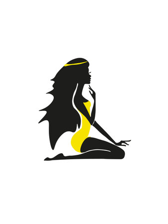 graceful sitting silhouette of a girl of black color, on a white background, ideal for greeting cards, invitations, fabrics, prints, drawings and posters, creative templateの写真素材