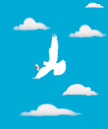 White dove, against the blue sky and white clouds, the symbol of peaceの写真素材