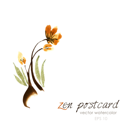 Chinese painting - zen-like natural hand-made vector watercolor flower illustration on whiteのイラスト素材