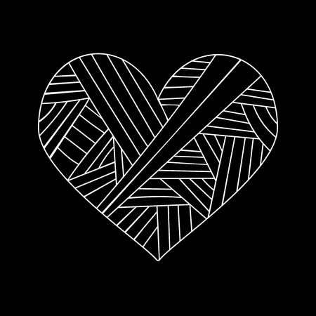 Ornamental St. Valentines greeting card with colorful floral heart sketch. Vector heart illustration with flowers and leaves pattern on black background.のイラスト素材