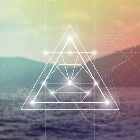 Interlocking circles and triangles hipster sacred geometry illustration with golden ratio digits in...
