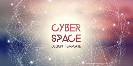 Cyberspace and network connection vector digital illustration. Futuristic technology design template with glowing particles and repeating fractal lines.のイラスト素材