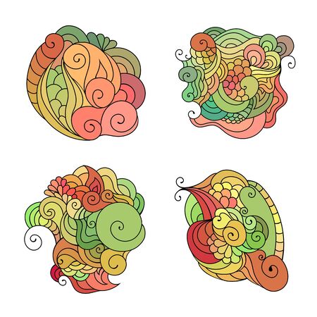 Colorful   doodle sketch. Set of tattoo sketches. Ethnic tribal wavy vector illustration on white.のイラスト素材
