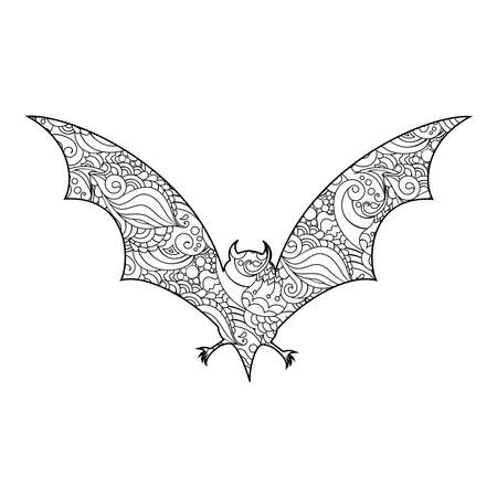 Zen doodle cute scary bat. Halloween boho inspired line art illustration.のイラスト素材