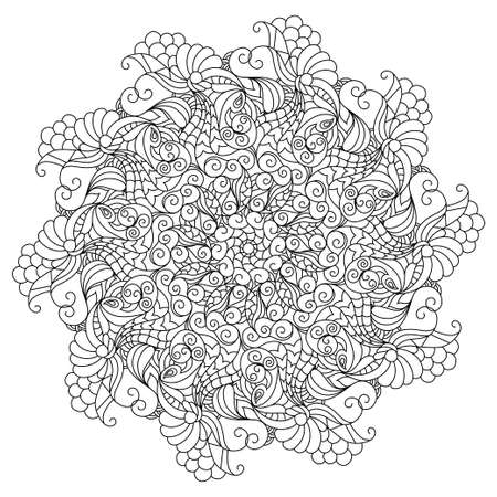 inspired oriental mandala coloring page. Coloring book illustration for stress relief and relaxation.のイラスト素材