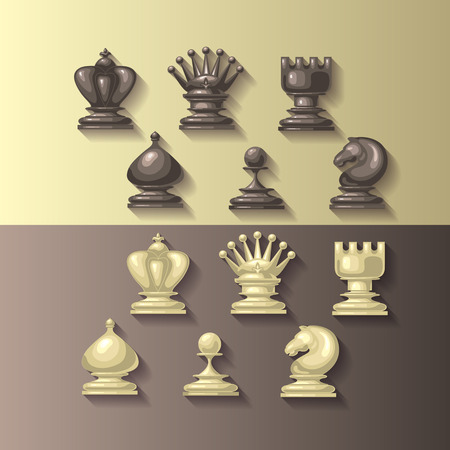 Vector illustration of chess pieces. Competition or strategy concept.  For your design, cover template, chess school or chess club. King, queen, rook, bishop, knight and pawn.のイラスト素材