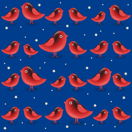 Vector seamless pattern with cartoon red birds. For your design, textile, fabric, surface textures.のイラスト素材