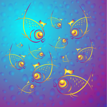 Vector illustration of abstract cartoon golden fishesのイラスト素材