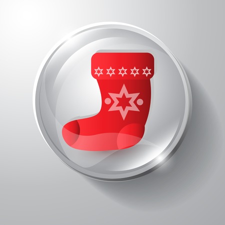 Vector icon on the theme of Christmas. Cartoon illustration. Gray button with red sock.のイラスト素材