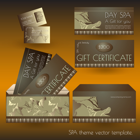 Vector set SPA template with green exotic leaves.のイラスト素材