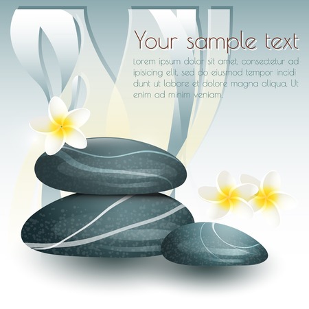 Vector still life on spa theme with stones and flowers on gray  backgroundのイラスト素材