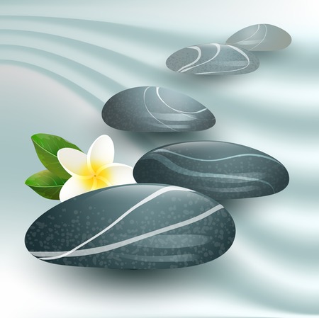 Vector still life on spa theme with stones and flower on gray  backgroundのイラスト素材