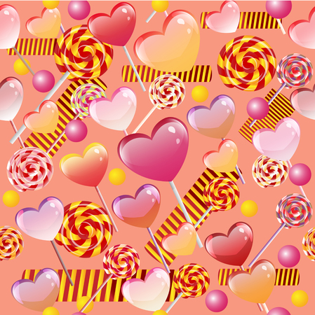 Vector seamless pattern with sweets and lollipops. Background for your design, textile, fabric, surface textures, packaging.のイラスト素材