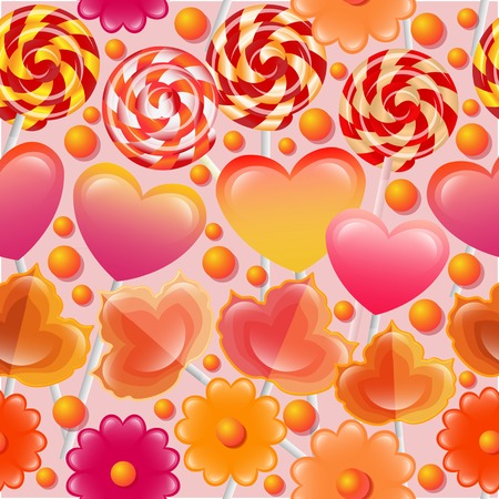 Vector seamless pattern with sweets and lollipops. Background for your design, textile, fabric, surface textures, packaging.のイラスト素材