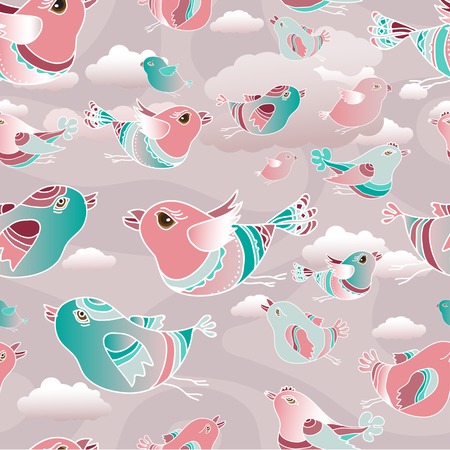 Vector set seamless patterns with  cartoon  birds. Hand-sketched for your design, textile, fabric, surface textures, packaging.のイラスト素材