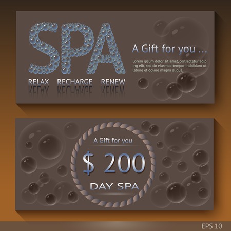 Vector Gift certificate SPA template with brown bubbles on brown background.のイラスト素材