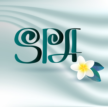 Vector illustration with handwritten word  Spa and white flover on a grey background.のイラスト素材